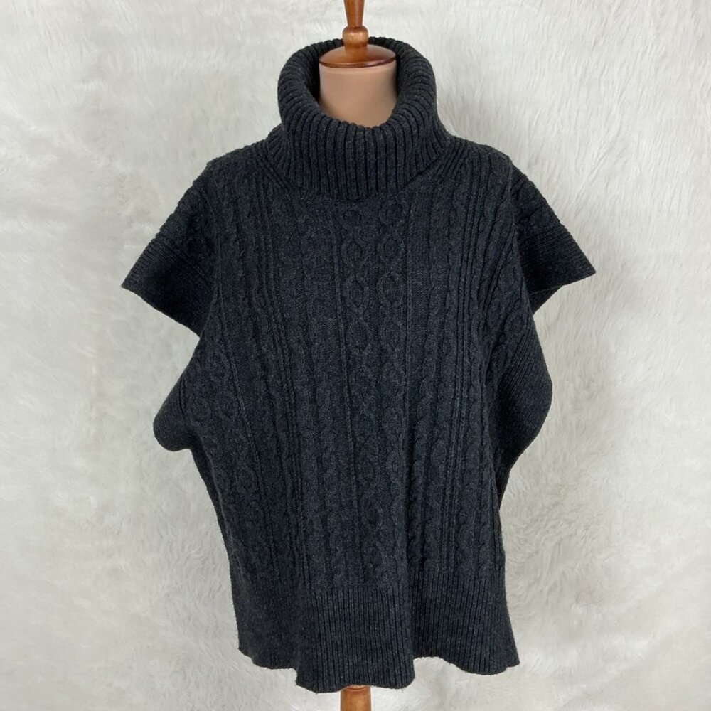 See By Chloe Misty Black Wool Blend Cable Knit Turtleneck Poncho Sweater S